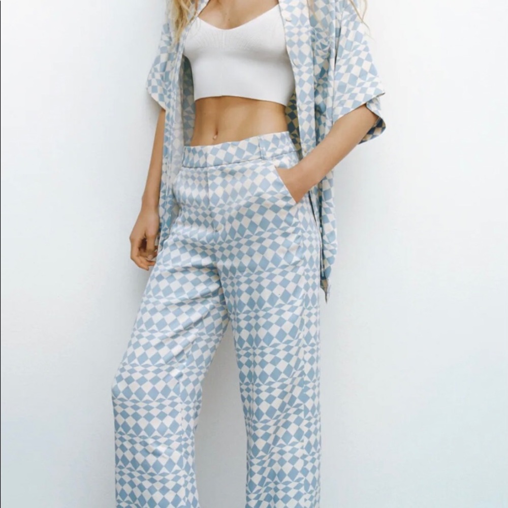 ZARA FULL LENGTH GEOMETRIC PRINT PANTS